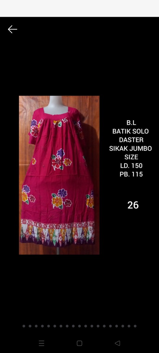 Daster Sikak  Jumbo  Bl ( Batik Solo)