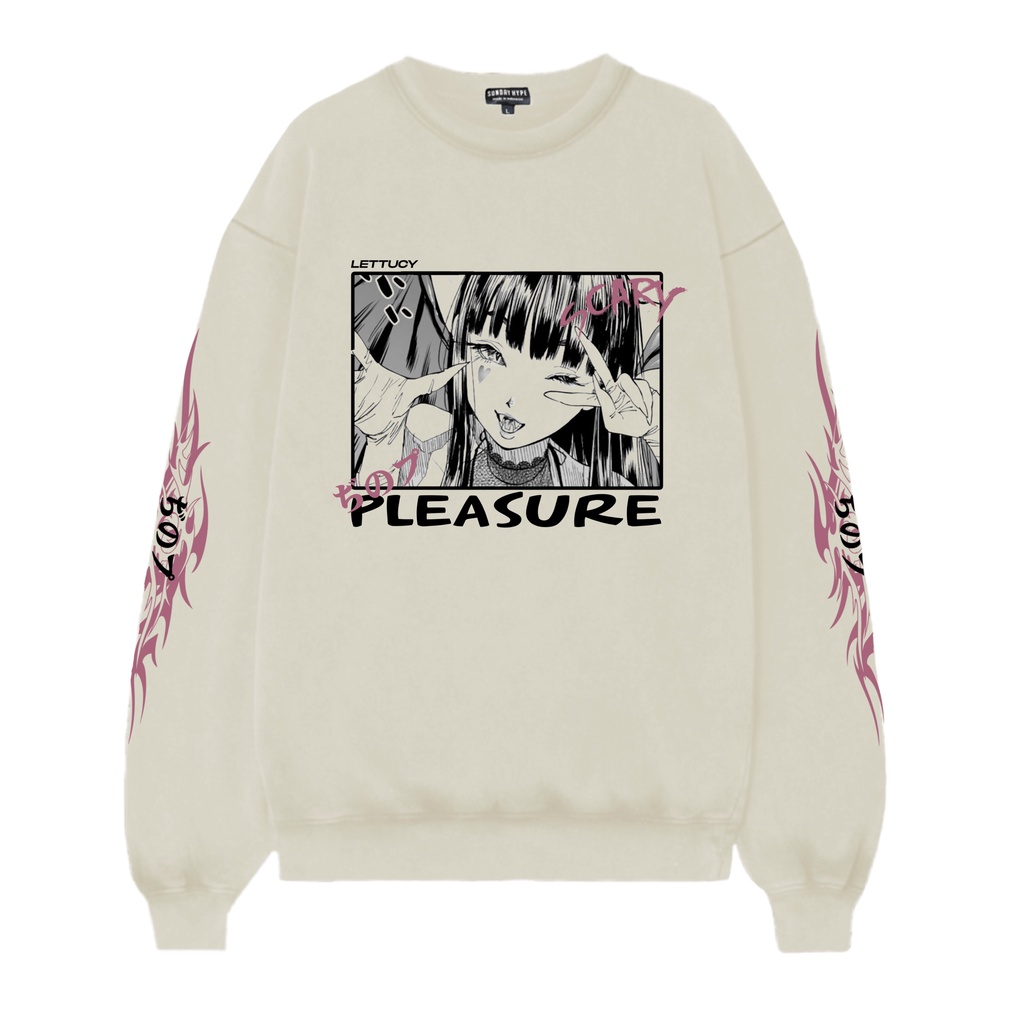 LETTUCY - CREWNECK SWEATER BLACK & CREAM-pleasure girl
