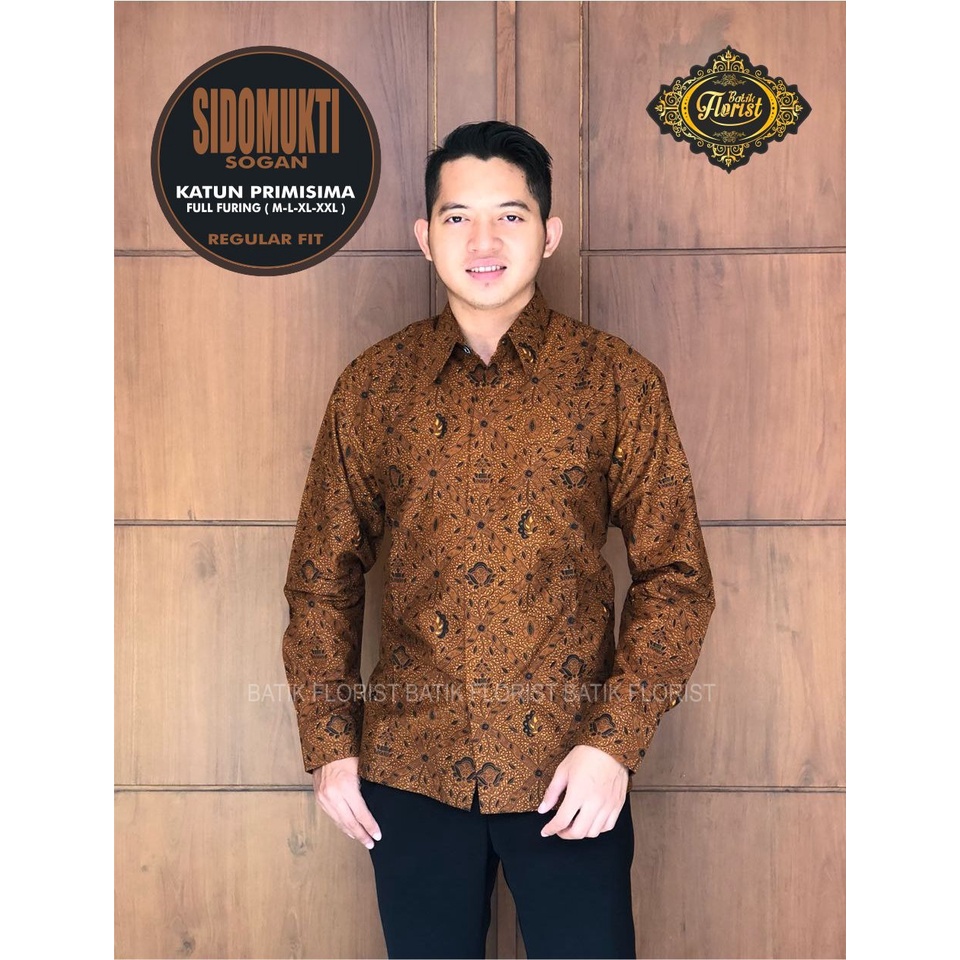 BATIK COKLAT baju batik pria lengan panjang modern  ORIGINAL PREMIUM BATIK SOLO SIDO MUKTI SOGAN