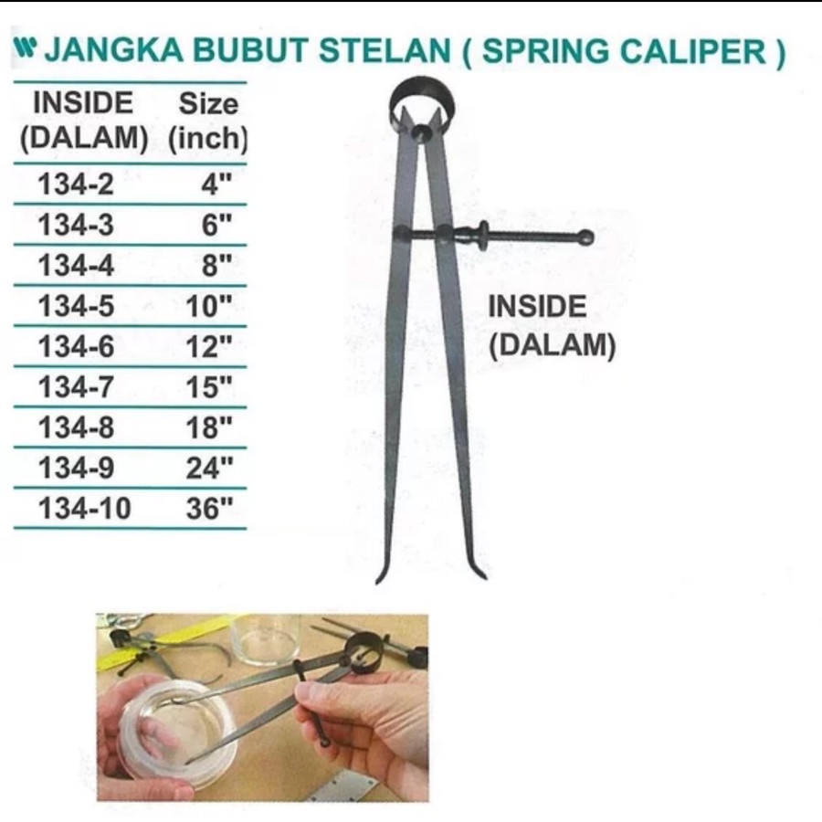 

Jangka Bubut Stelan - Spring Caliper Inside Dalam size 4" 6" 8"- Wipro
