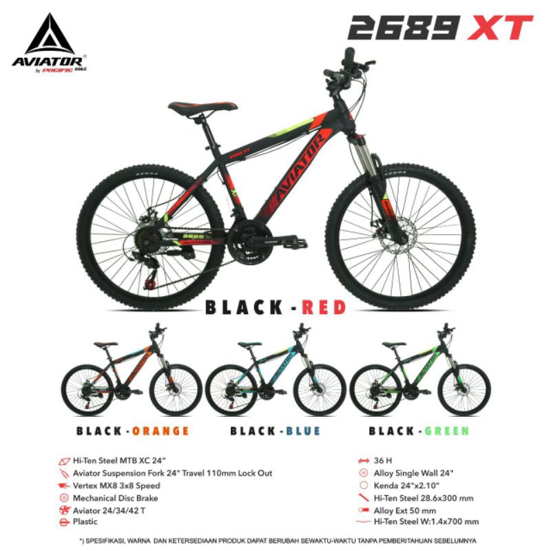 Sepeda MTB 24 Inch Aviator 2689 XT 24speed fork lock