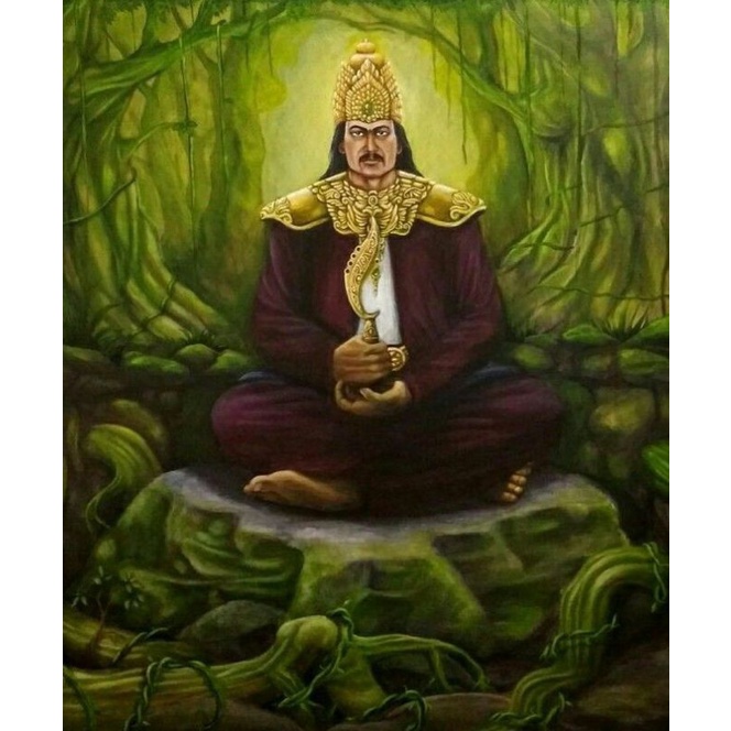 lukisan cetak prabu siliwangi + bingkai 65×45cm