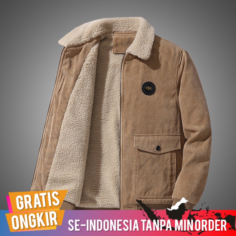 Jaket Pria Import Korduroi Domba Wol Jaket Musim Dingin Pria Beludru Tebal Mantel Pria