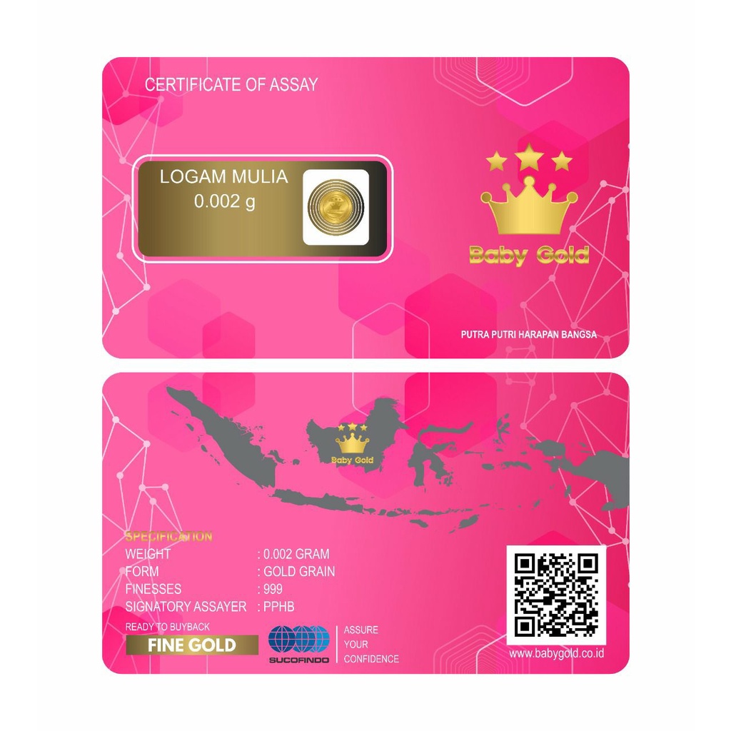 LOGAM MULIA Emas mini batangan 0.001 gram 24 karat minigram gold asli 0.002 gram 0.005 gram 0.01  Distributor Bandung-BG Pink 0.002gr 1-49