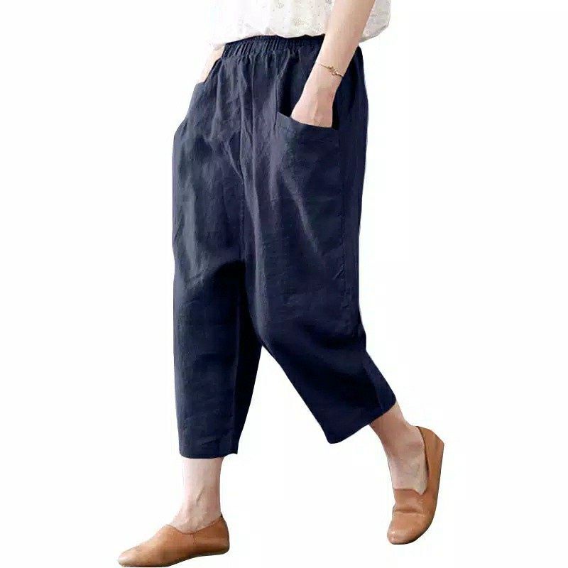 [BISA COD] Celana kulot Korea JUMBO premium Uniqllo Pants muat BB 60_80 kg-Navi