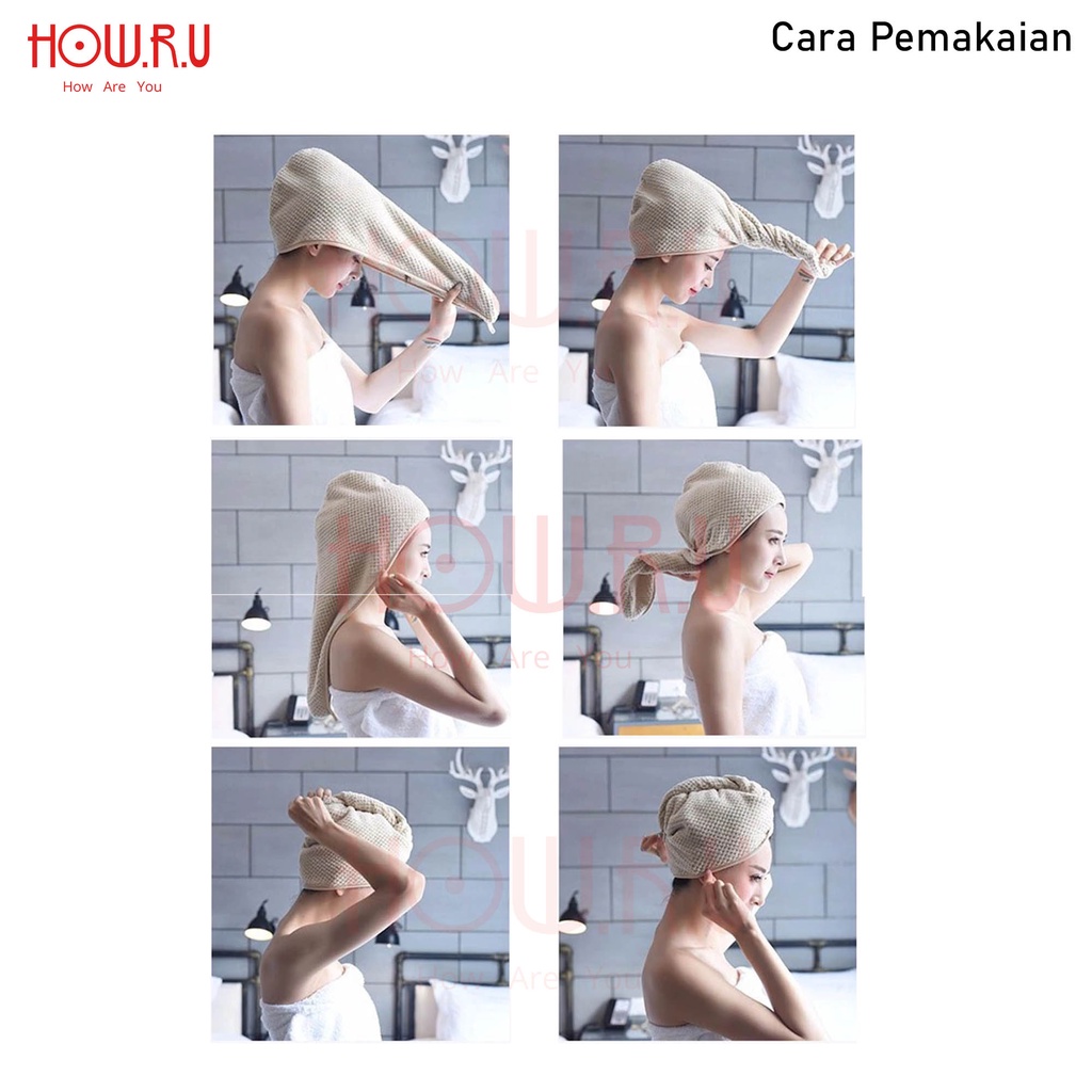 HOW.R.U | Handuk Keramas Microfiber Cepat Kering / Head Towel untuk Rambut Panjang