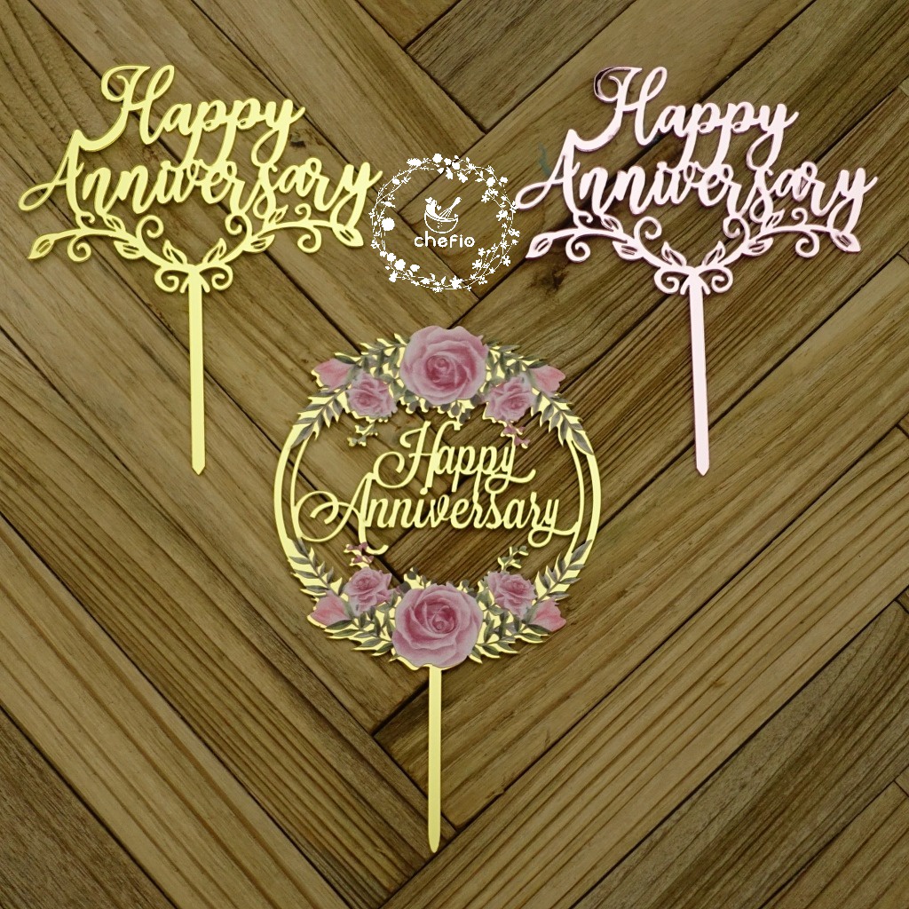 (isi 5pcs) Cake Topper Happy Anniversary Acrylic / Tusukan Hiasan Kue Anniversary