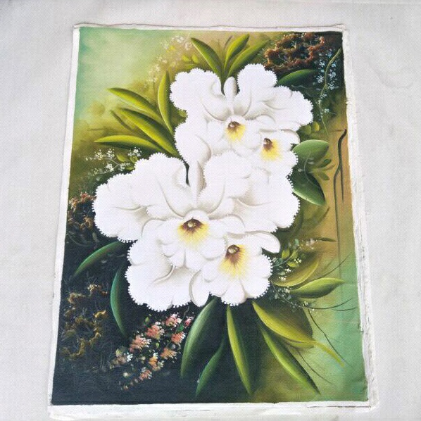Lukisan bunga kanvas tanpa bingkai dinding mawar peony bulan ANGGREK ukuran 60 x 80 cm
