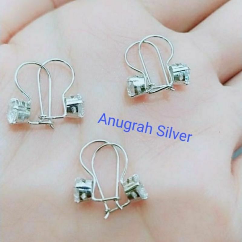 Anting Desy remaja &amp; dewasa mata zircon putih kilau perak asli 925/Silver lapisan emas putih murni!!