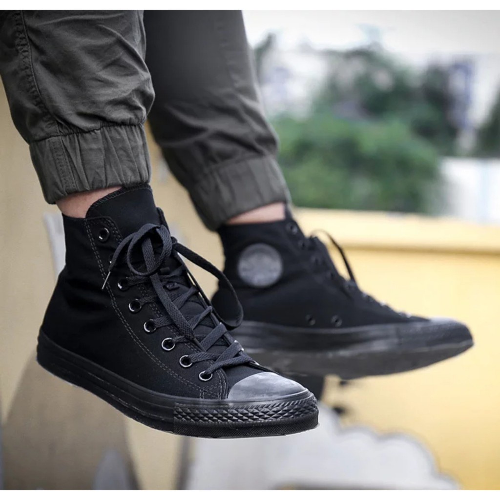 SEPATU SNEAKERS CASUAL PRIA WANITA CONVERSE_11 ALL STAR CLASSIC HITAM POLOS HIGHT TERMURAH