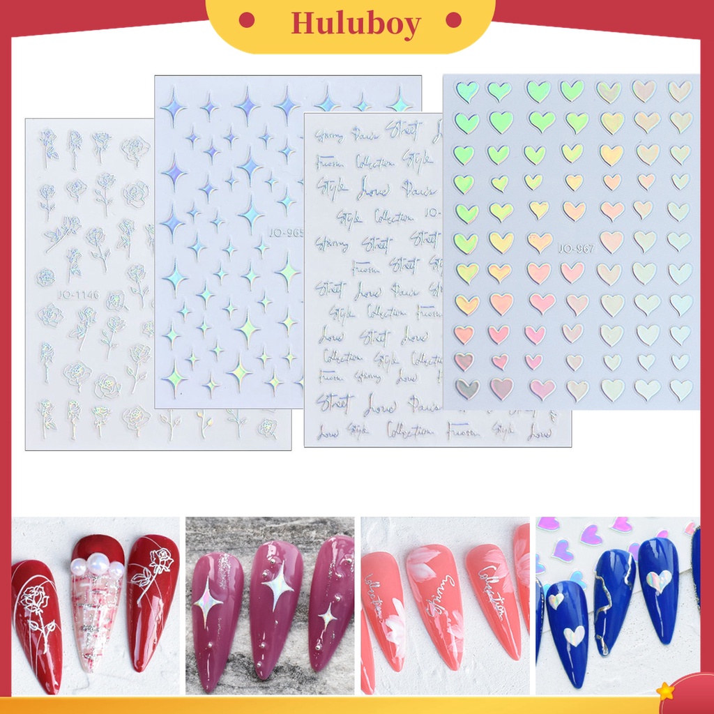 Huluboy Huluboy♡ Stiker Kuku Bahan Plastik Motif Hati Aurora Untuk Wanita