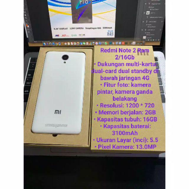 HP ANDROID MURAH Xiaomi Redmi Note 2 4G Ram 2/16GB GRATIS SOFTCASE-PTH NOTE2 RAM 2/16GB
