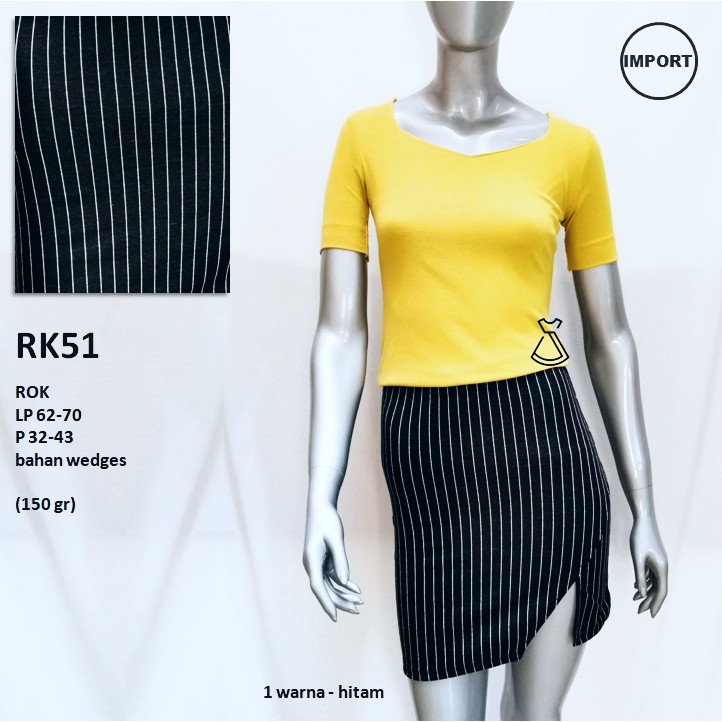 RK51 - ROK HITAM BASIC WEDGES SALUR MINI KANTOR WANITA IMPORT ROK SEPAN MURAH