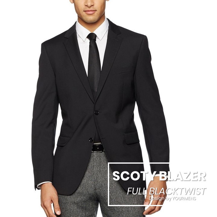 JAS FORMAL PRIA WARNA HITAM SCOTTY FULL BLACK DOUBLE BUTTON (S,M,L,XL)