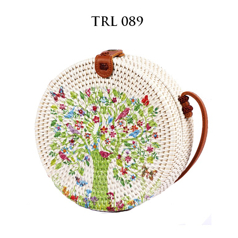 

Grosir Tas Rotan Bali Lukis Deecoupage Motif Pohon TRL089 Diameter 20cm