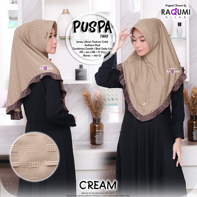 Puspa Daily Hijab Original Raqumi Hijab Wanita Instan Jersey Ultron Texture Cubit Puspa Raqumi