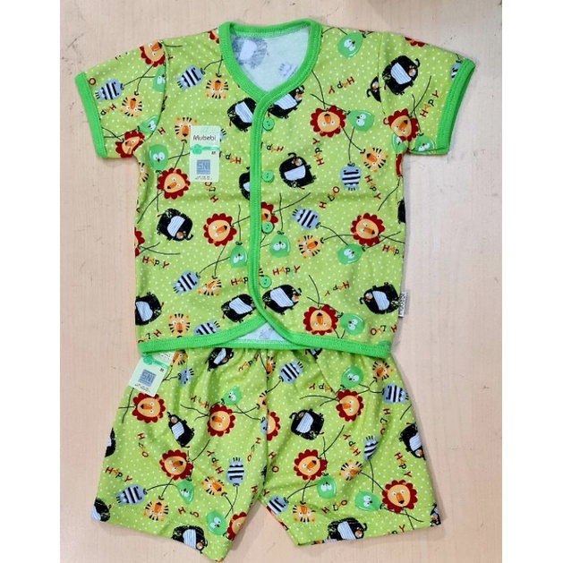 3 PCS SETELAN MUBEBI PENDEK M /L (6-12 m)  KANCING DEPAN PIYAMA BAJU TIDUR