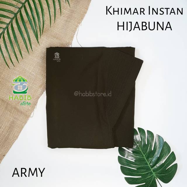 Khimar Instan Army Hijabuna - Jilbab Kerudung Syari Sepaha Selutut Hijau Pet Non Antem Wolfis