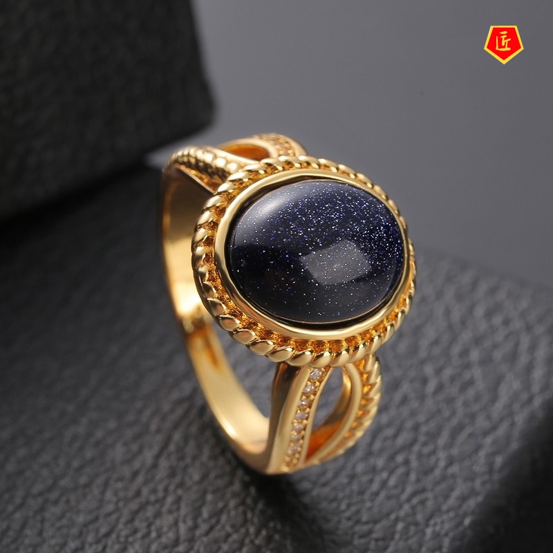 [Ready Stock]Elegant Blue Starlight Stone Ring 18K Gold