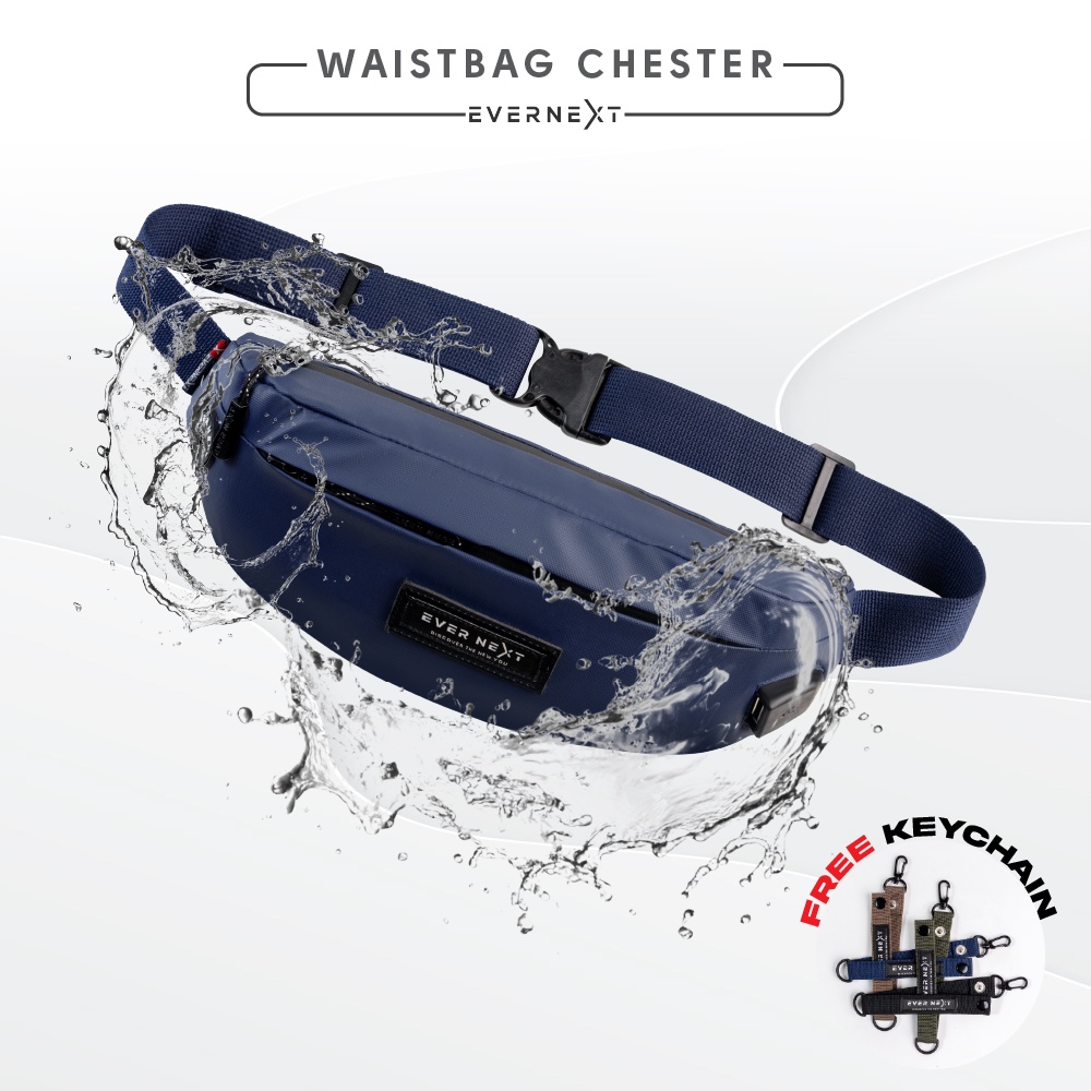(FREE KEYCHAIN) - TAS SELEMPANG PRIA ANTI AIR WAIST BAG CHESTER