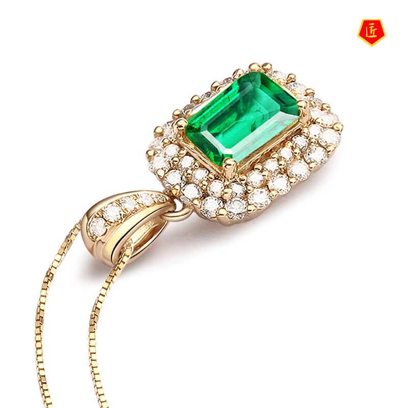 [Ready Stock]18K Gold Fashion High-End Emerald Necklace