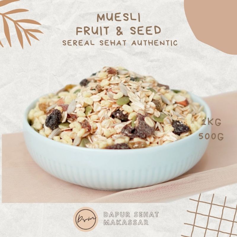 MAKASSAR 1kg Muesli sereal sehat buah kering dan bijian 1 kg 500 gram program diet dan penyembuhan diabetes imun booster/ready Makassar cod Makassar sereal sehat alami