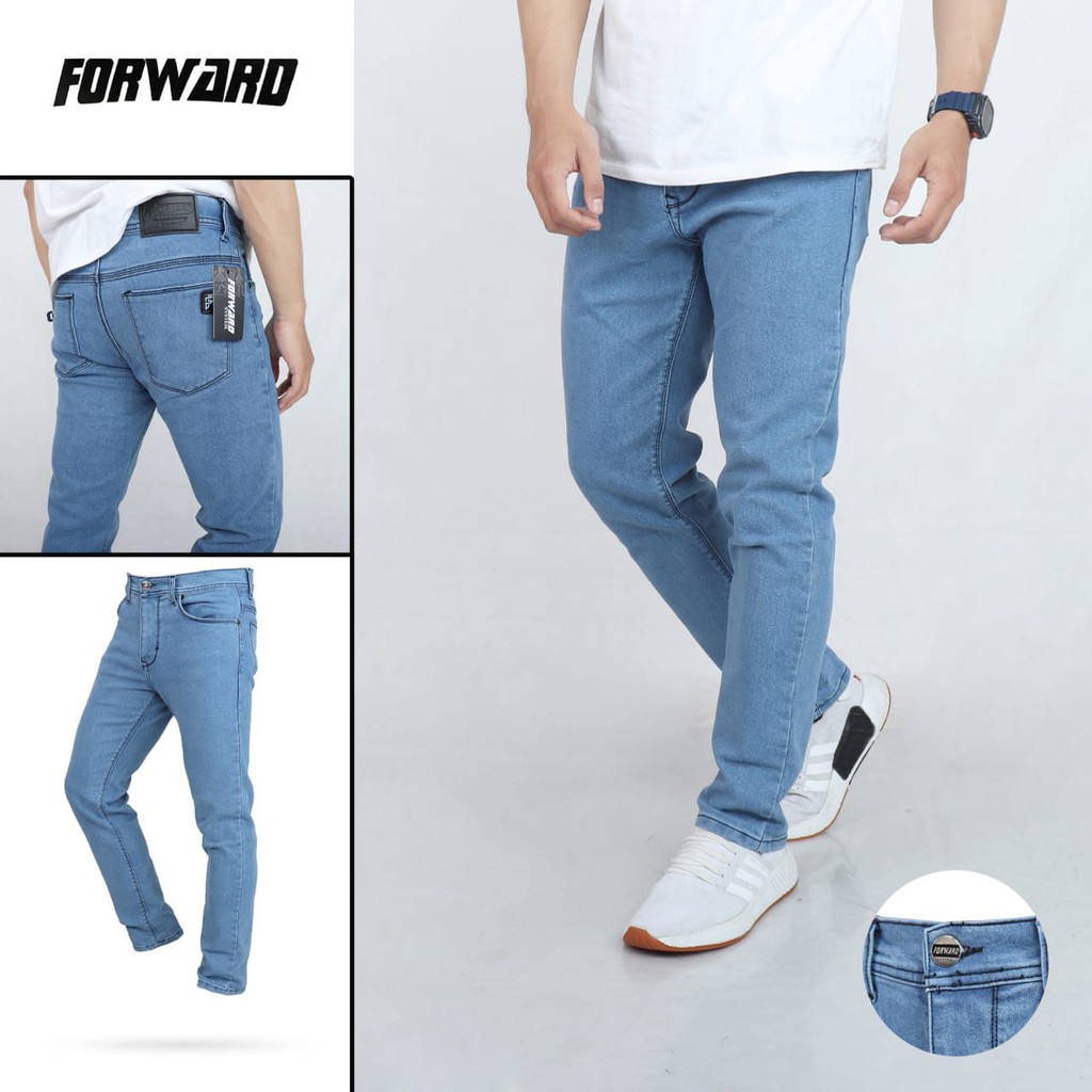 elzano celana jeans denim pria celana panjang jeans pria slim fit celana putih pria forward FORWARD