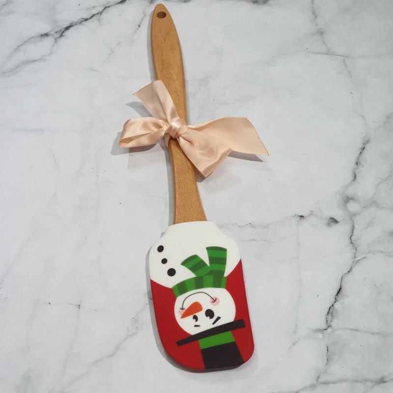 wooden xmas character silicone spatula / spatula gagang kayu gambar natal