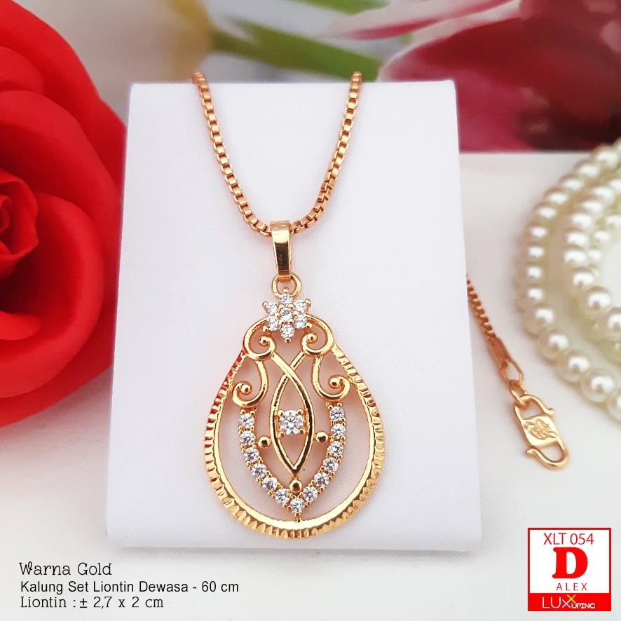 XLT 054 Kalung Set Liontin Bunga Dengan Mata Sirkon Jernih Perhiasan Lapis Emas 18K Aksesoris Wanita Yaxiya Luxx Xuping