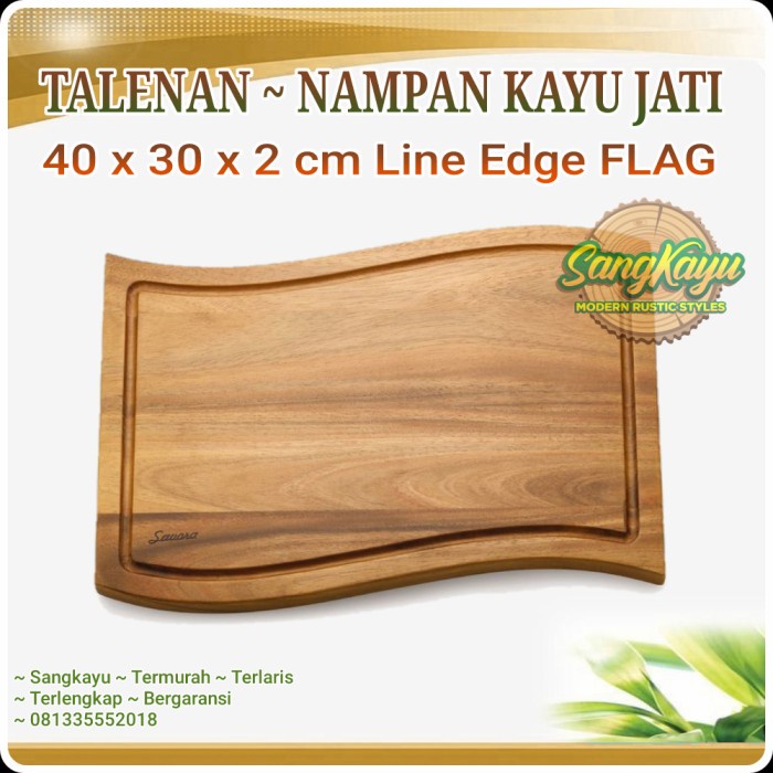 Talenan kayu jati nampan 40x30 line edge FLAG teak wood cutting board