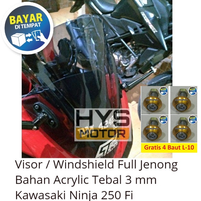 [COD] Visor Windshield Ninja 250 Fi / Beat Street - Bahan Acrylic Akrilik Tebal 3 Mili HITAM Gratis 