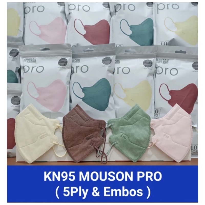 Masker KN95 MOUSON PRO Hitam Putih Warna isi 10pcs / pack Emboss Mouson Original KN 95