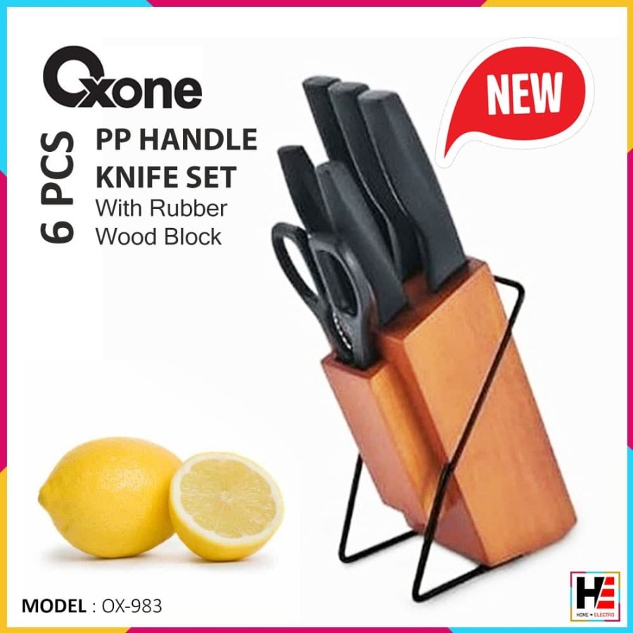 Oxone OX-983 6Pcs PP Handle Knife Set With Rubber Wood Block