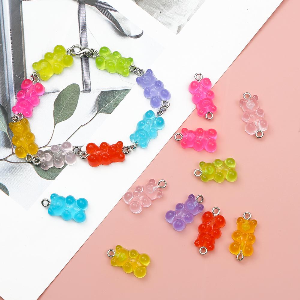 CHARMS 8 / 10pcs Liontin Bentuk Beruang Permen Bahan Resin Untuk Aksesoris Perhiasan Anting Kalung Gantungan Kunci