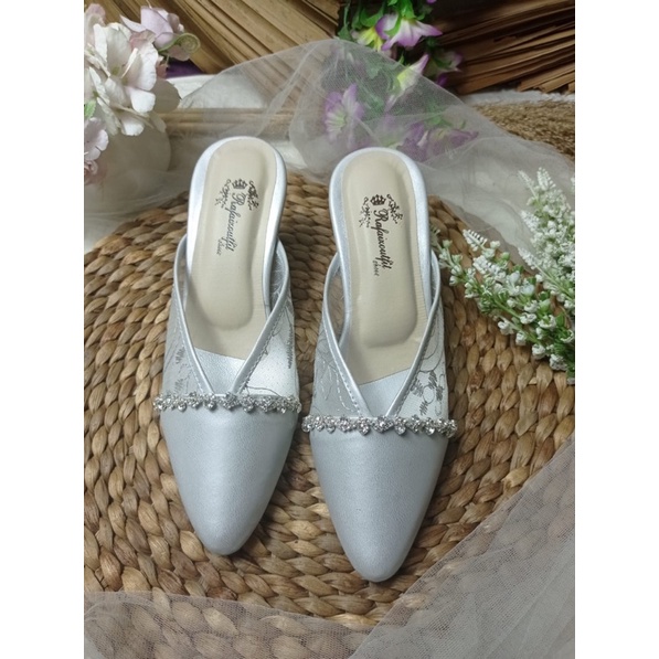 sepatu alexna silver motif bunga 7cm tahu