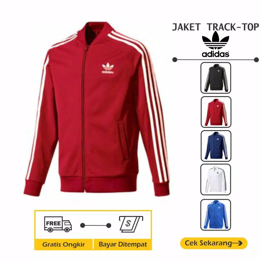 Jaket Adidas Tracktop Firebird pria - Hitam Strep putih FLECE-2