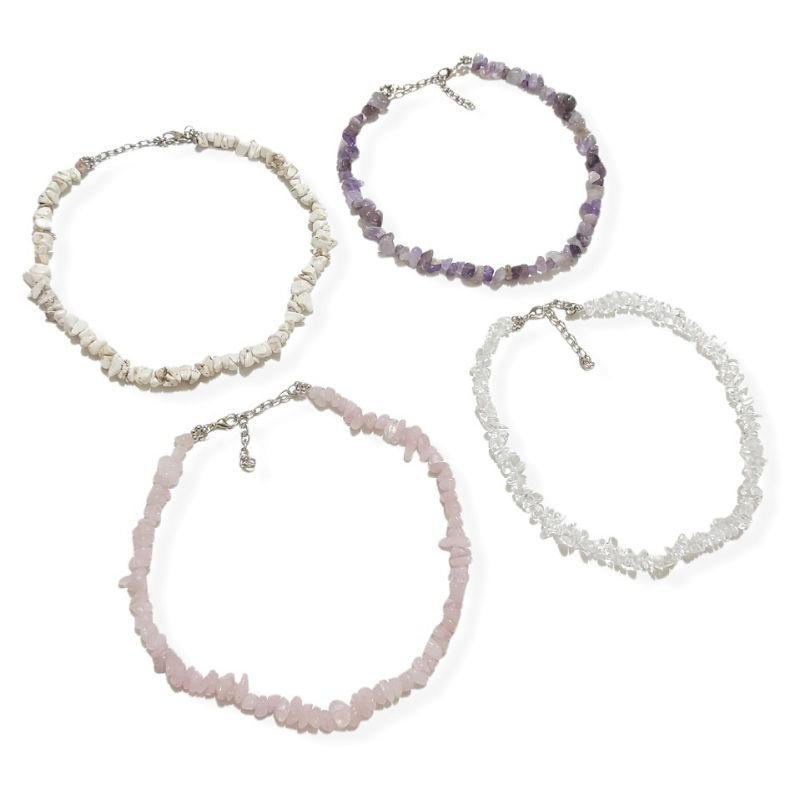 Jeannete Quartz Cracked Stone Beads Necklace Kalung Batu Kristal Crystal Choker Seastone Natural Batu Alam