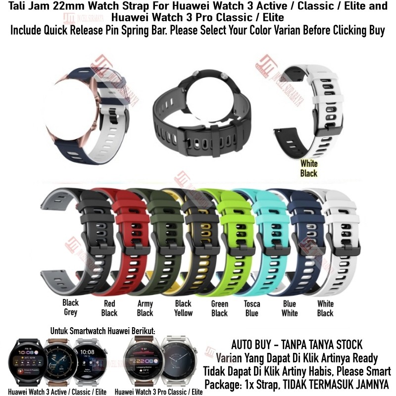 Tali Jam 22mm Watch Strap Huawei Watch 3 Pro Classic Elite Active - Dual Tone Rubber Silikon