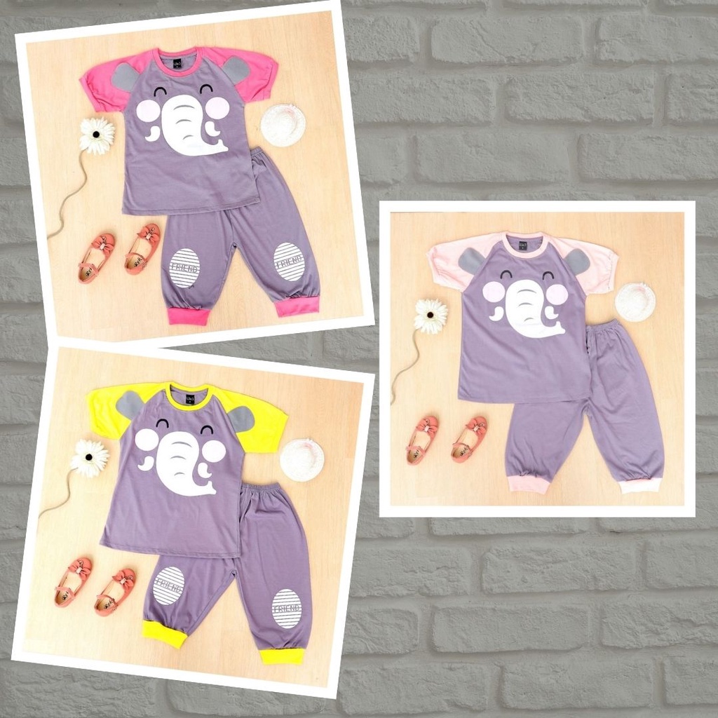 SETELAN ANAK PEREMPUAN MERK WE3 MOTIF GAJAH