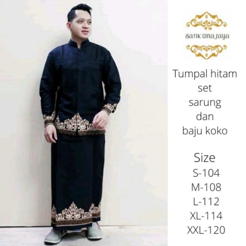 Batik Solo Pria Dewasa Sarung Setelan Baju Koko Tumpal Hitam