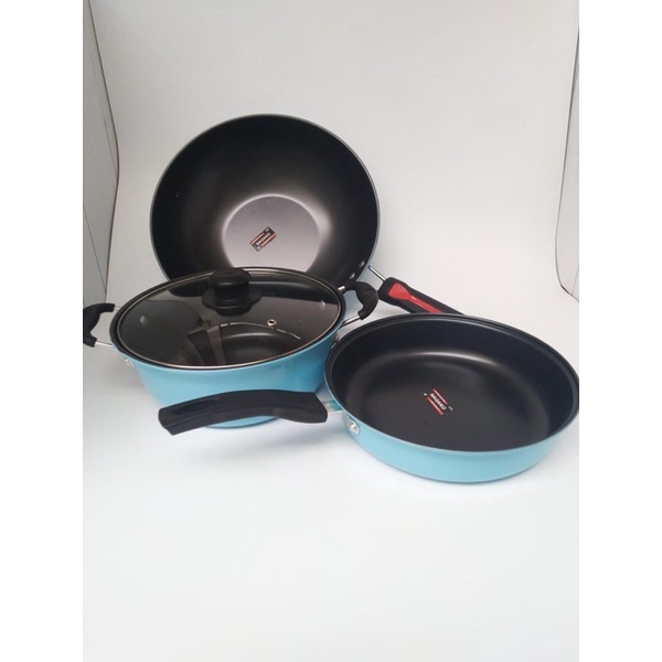 Nagako Teflon Series Panci Wajan Frypan Wok Teflon GM Bear Set 3 anti lengket murah bagus