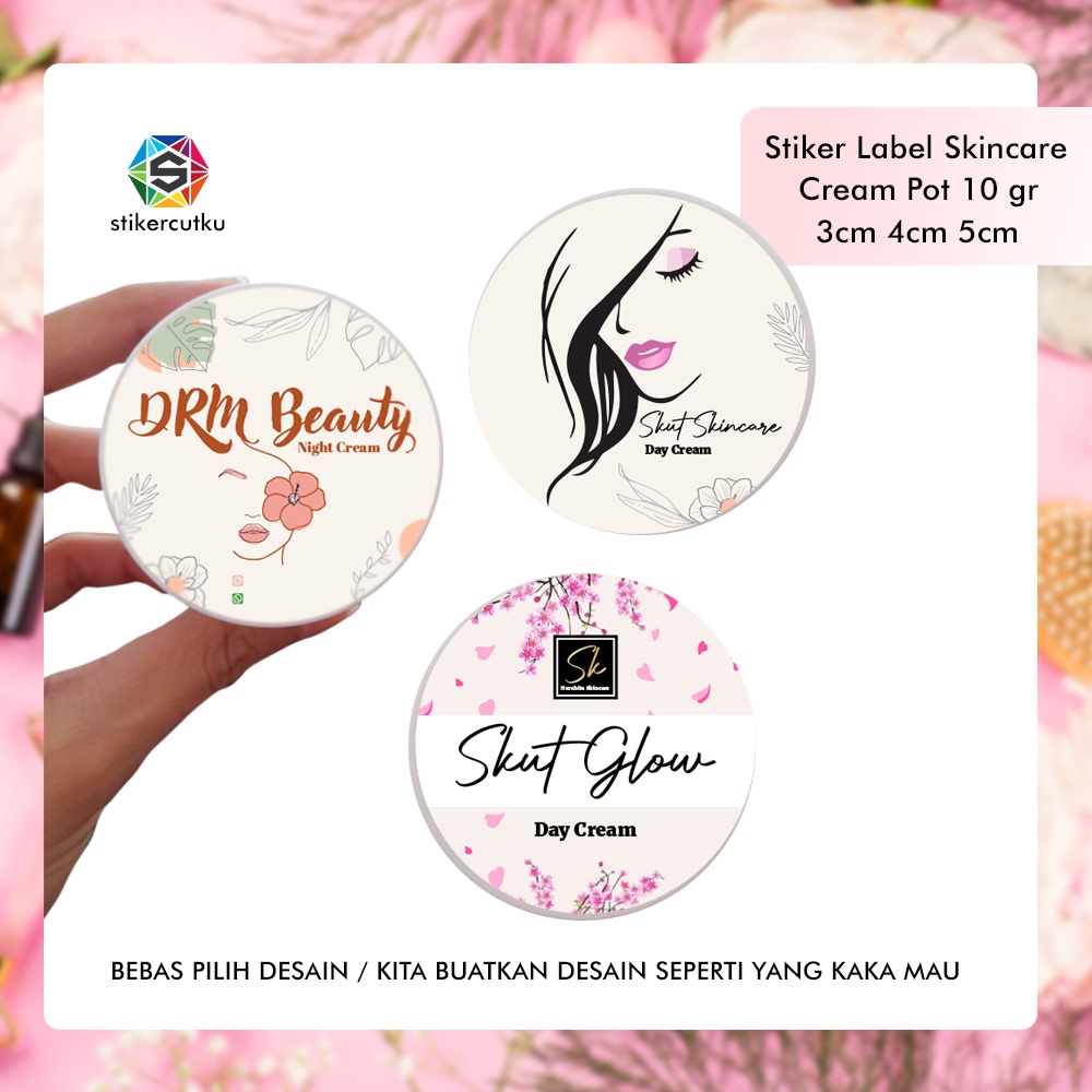 Cetak Stiker Logo aesthetic Custom A3 Transparant Vinyl Bulat 5cm Stiker Label Nama Skincare Produk 