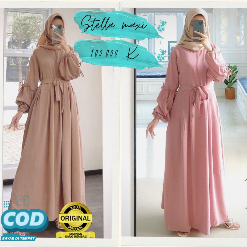 Baju Gamis Dress Wanita Remaja Dewasa Model Stela Maxi Bahan Moscrep Premium Polos Ukuran Jumbo S M 
