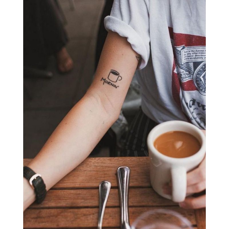 Tato Temporer Coffe Morning tato kopi kecil Aesthetic Stiker Tato Minimalis - MORNIN