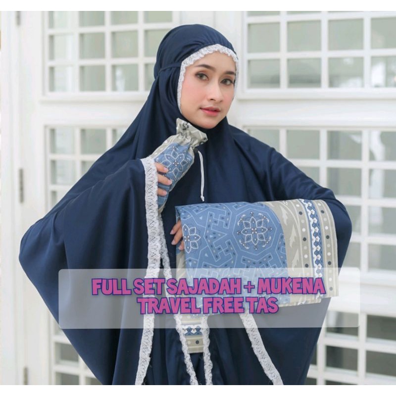 Full set sejadah + Mukena dewasa Katun traveling  premium