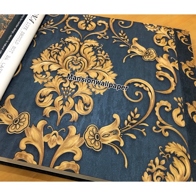 Wallpaper Dinding Klasik Batik Mewah Murah Biru Gold Shopee Indonesia