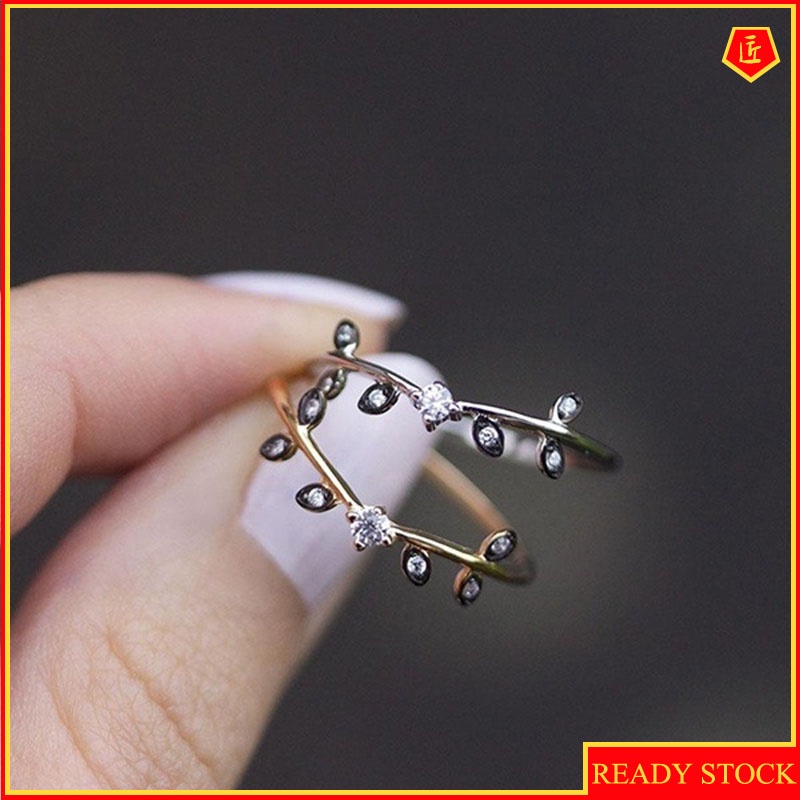 [Ready Stock]Simple Fashion 14K Rose Gold Diamond Leaf Ring