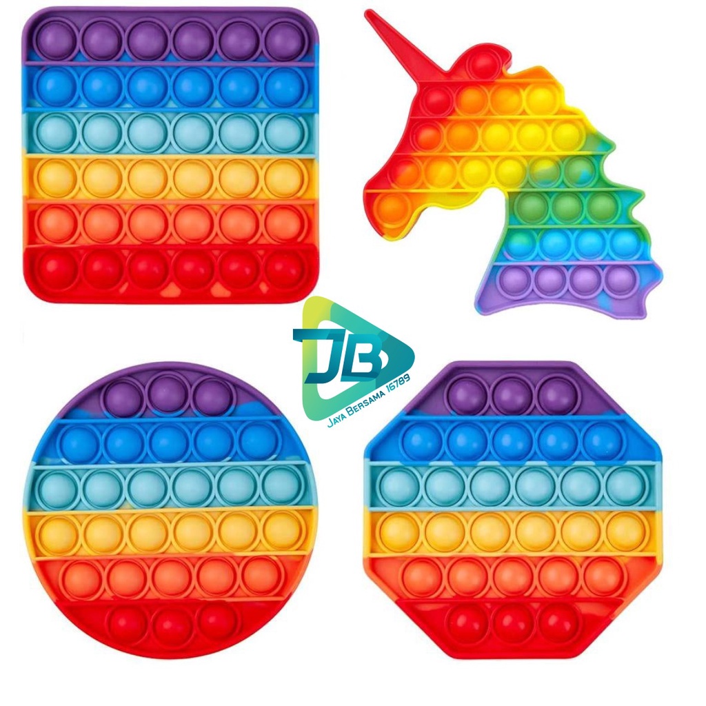 pop it fidget push bubble toys gelembung 3d rainbow pelangi karakter mainan anak JB4796