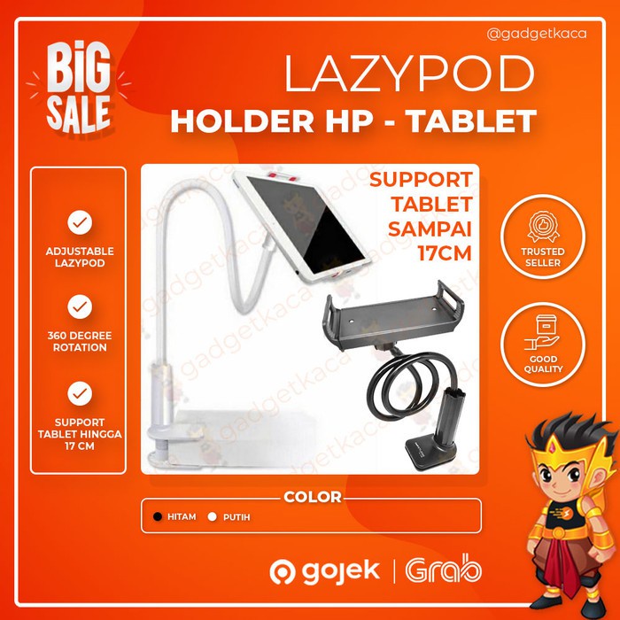 Gs8 Lazypod Stand Holder HP Tablet Universal Lebar 17cm Clip 360 Derajat Jepitan Tablet Besar 10 inch