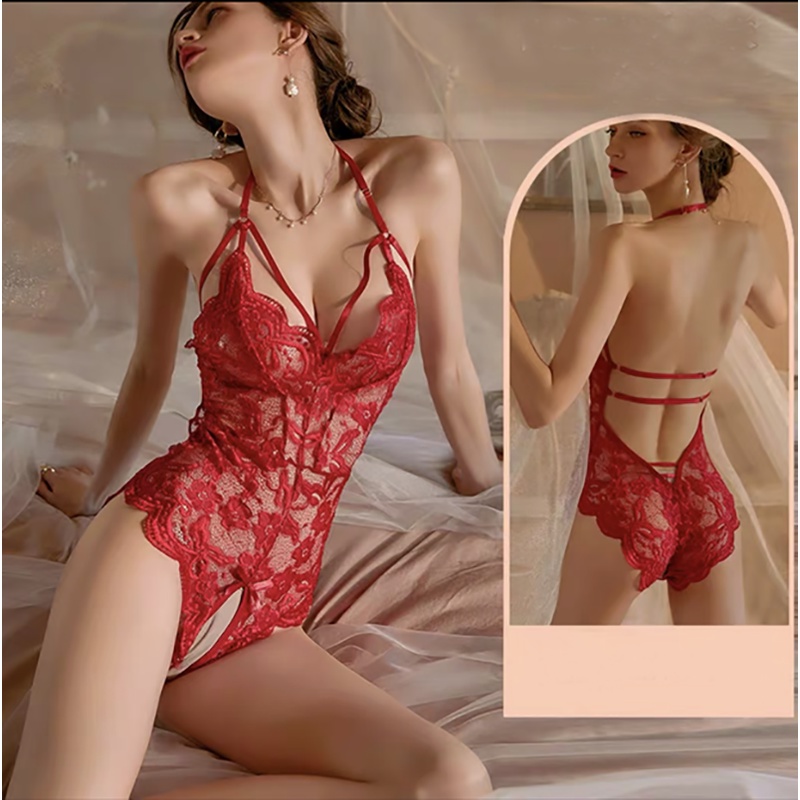 Wanita Lingeria Hot Sexy onesie bodysuit Tipis Renda Open Cup Crotchless Lingerie Babydoll A5220/B-Maroon/B